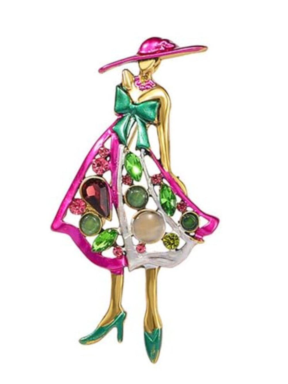 New - Rhinestone Lady Brooch Pin for‎ Women Girls Fashion Pink Green Crystal